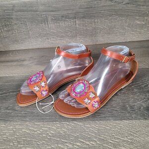 Cherokee Women's Gladiator Sandals Brown Beaded Adjustable Ankle Strap Size 5